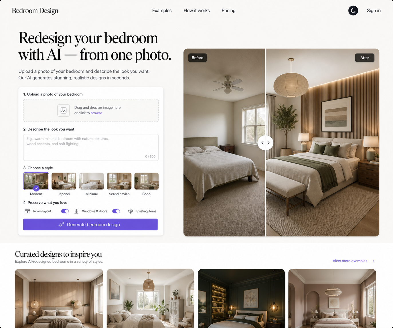 Warm bedroom created as an AI bedroom design concept
